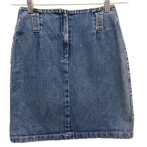 Vintage Shades Denim Mini Skirt Medium Wash High Waist Blue Jean Skirt 25 Waist